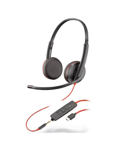 HP Poly Blackwire 3225 Стерео USB-C слушалка +3,5 мм щепсел +USB-C/A адаптер Групово
