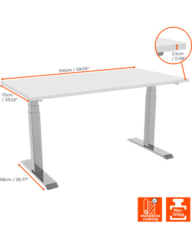 celexon electric height adjustable desk Professional eAdjust-58123 - White, incl. tabletop