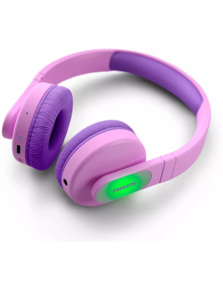 Детски Bluetooth слушалки PHILIPS максимална сила на звука, ограничена до 85 dB магента лилаво