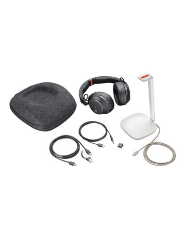 HP Poly Voyager Surround 85 UC Сертифицирани от Microsoft Teams USB-C слушалки + USB-C/A адаптер + Стойка за зареждане