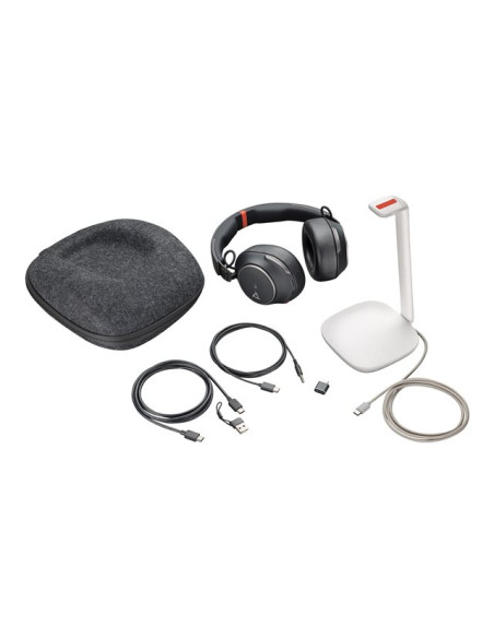 HP Poly Voyager Surround 85 UC Сертифицирани от Microsoft Teams USB-C слушалки + USB-C/A адаптер + Стойка за зареждане