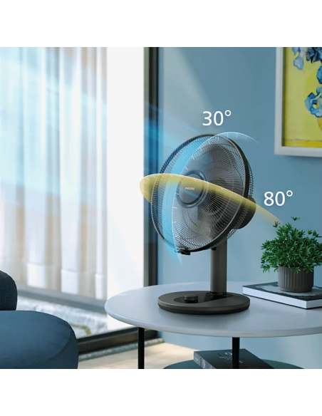 Настолен вентилатор PHILIPS серия 1000 с минимален шум, накланящ се и осцилиращ, 35 см