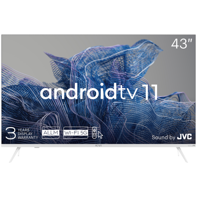 43, UHD, Android TV 11, White, 3840x2160, 60 Hz, Sound by JVC, 2x12W, 53 kWh/1000h , BT5.1, HDMI ports 4, 24 months