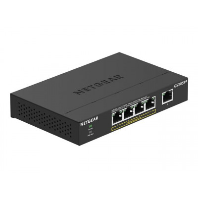 NETGEAR 5-Port Gigabit Ethernet Unmanaged PoE Switch GS305PP 4x PoE+ 83W Wallmount Metal Black