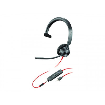 HP Poly Blackwire 3315-M Blackwire 3300 series headset on-ear wired active noise cancelling 3.5mm jack USB-C black MS Teams