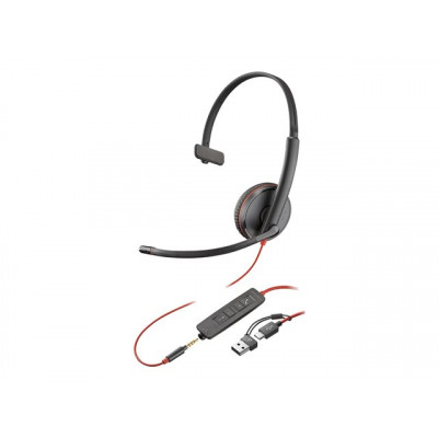 HP Poly Blackwire 3215 Monaural USB-C Headset +3.5mm Plug +USB-C/A Adapter