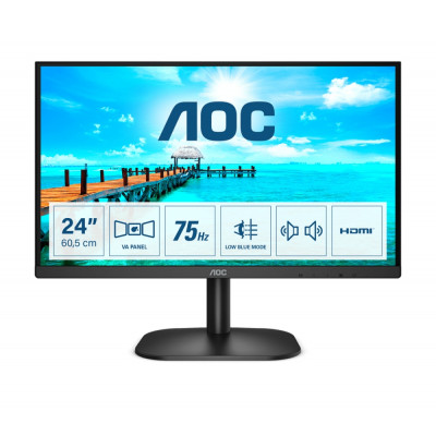 AOC 24B2XDAM, 23.8" VA WLED, 1920x1080@75Hz, 4ms GtG, 250cd/m2, 3000:1, DC20M:1, FlickerFree, Low Blue Light, 2Wx2, Tilt, D-SUB,