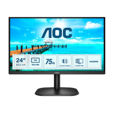 AOC 24B2XHM2, 23.8" VA WLED, 1920x1080@75Hz, 4ms GTG, 250cd/m2, 3000:1, DC20M:1, FlickerFree, Low Blue Light, Tilt, D-SUB, HDMI