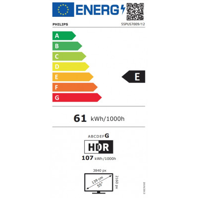 Philips 55PUS7009/12, 55" 4K UHD DLED, 3840 x 2160, DVB-T/T2/T2-HD/C/S/S2, Pixel Precise UHD, VRR, HDR+, HLG, Titan OS, Dolby Vi